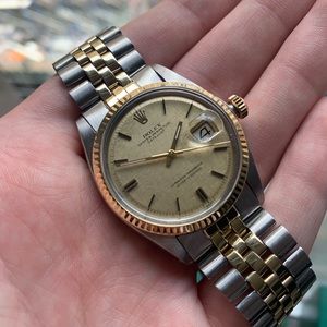 Rolex Datejust 1601 Two Tone Yellow Gold Stainless Steel Linen Dial